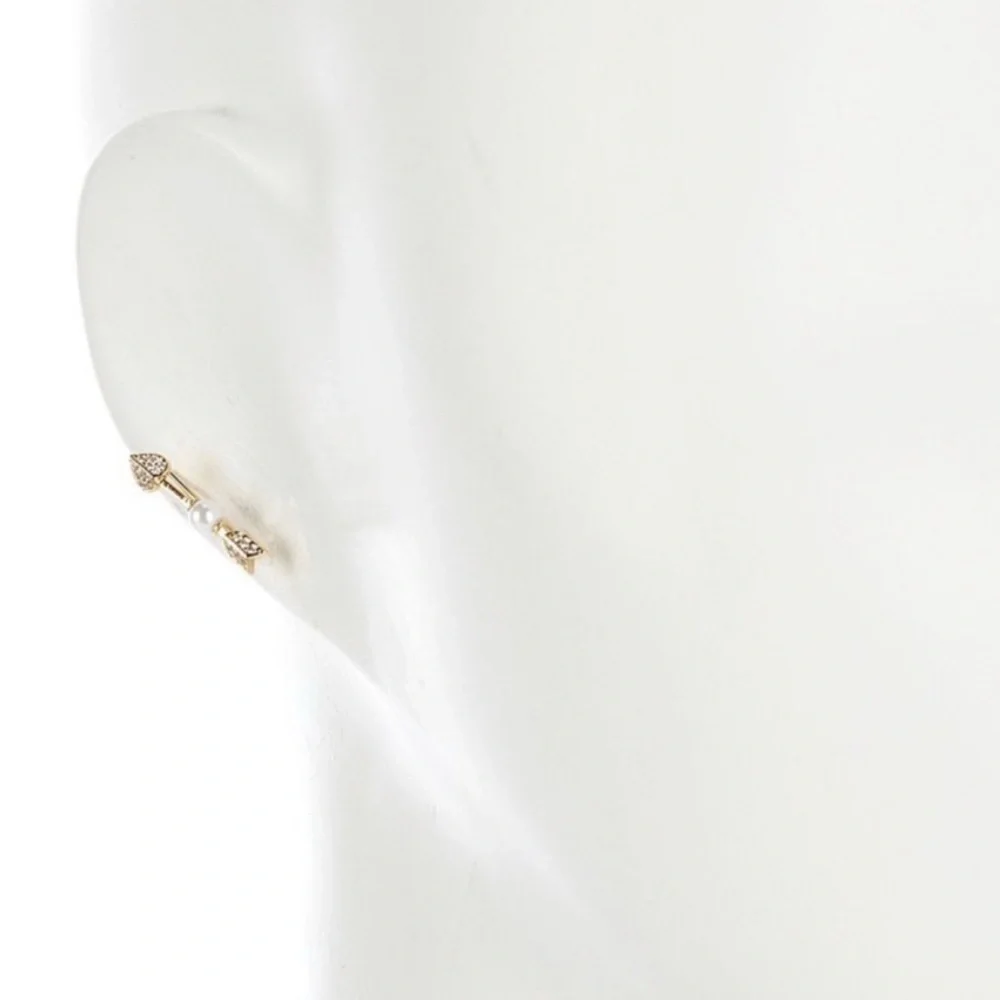 Kate Spade Love Game Ear Pin Earrings Gold Heart Arrow Pearl NWT and Dust Bag